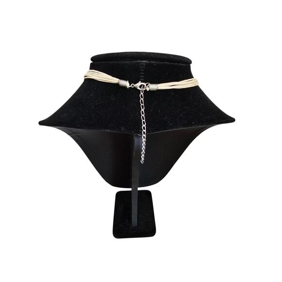 Vintage Mid Century Boho Mother of Pearl Cream Beaded Necklace Rope String - Picture 3 of 4